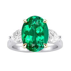 Oval Colombian Emerald Precious Stone Ring in Two-Tone 14K Gold