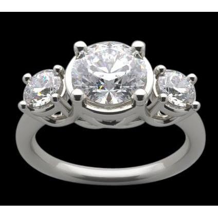 Three Stone Genuine Diamond Lucida 2.50 Carat Engagement Ring White Gold