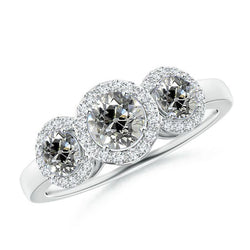 Three Stone Halo Anniversary Ring Round Real Old Miner Natural Earth Mined Diamonds 2.90 Carats