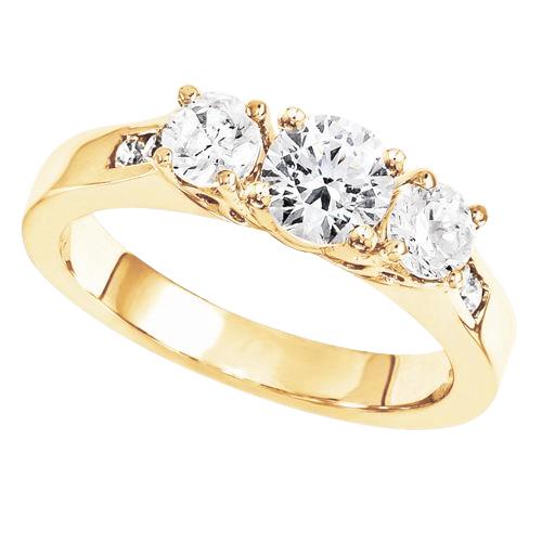 Three Stone Natural Diamond Engagement Ring 2.80 Carats Yellow Gold New