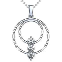 Three Stone Natural Diamond Pendant Necklace 1.50 Carats 14K Gold White