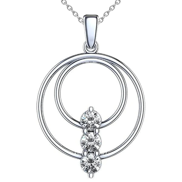 Three Stone Natural Diamond Pendant Necklace 1.50 Carats 14K Gold White