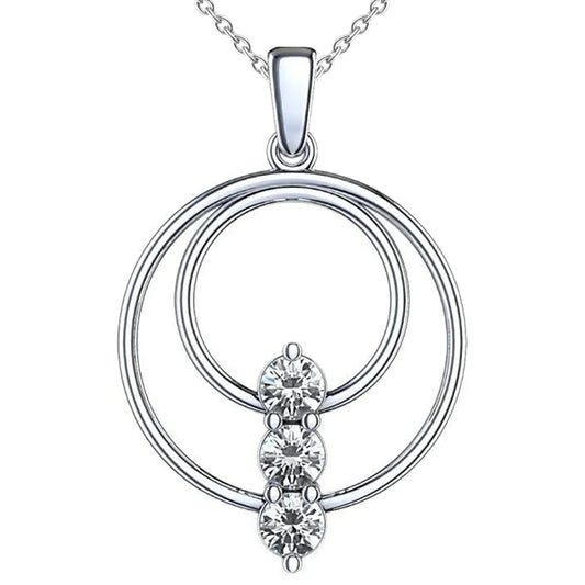 Three Stone Natural Diamond Pendant Necklace 1.50 Carats 14K Gold White