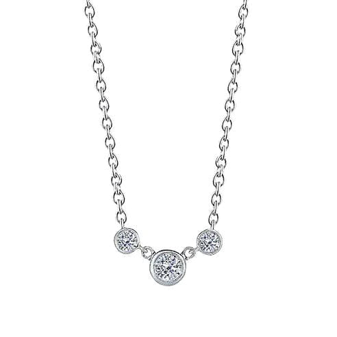 Three Stone Natural Diamonds Pendant Necklace 2 Carats White Gold 14K Jewelry