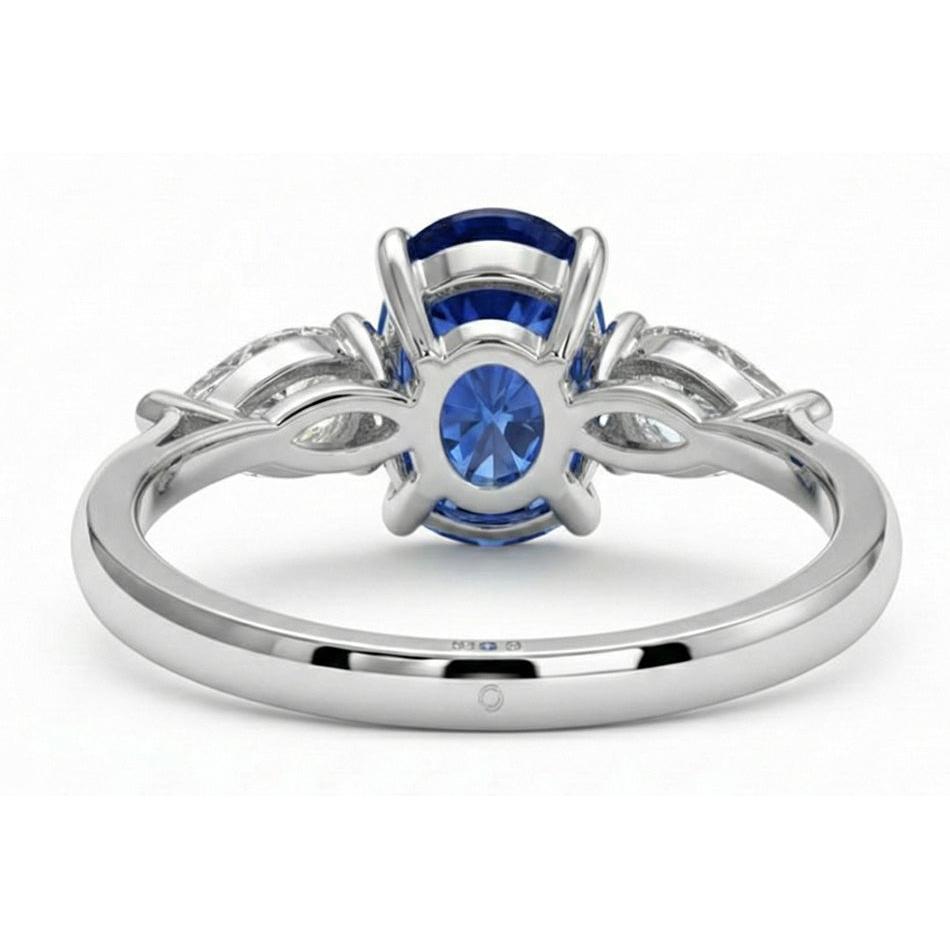 Three Stone Pear Natural Earth Mined Diamond ( Not Lab Grown ) & Ceylon Oval Sapphire Ring 9.25 Carats Gold