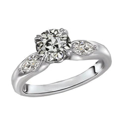 Three Stone Pear & Round Old Mine Cut Genuine Diamond Ring 4 Carats White Gold