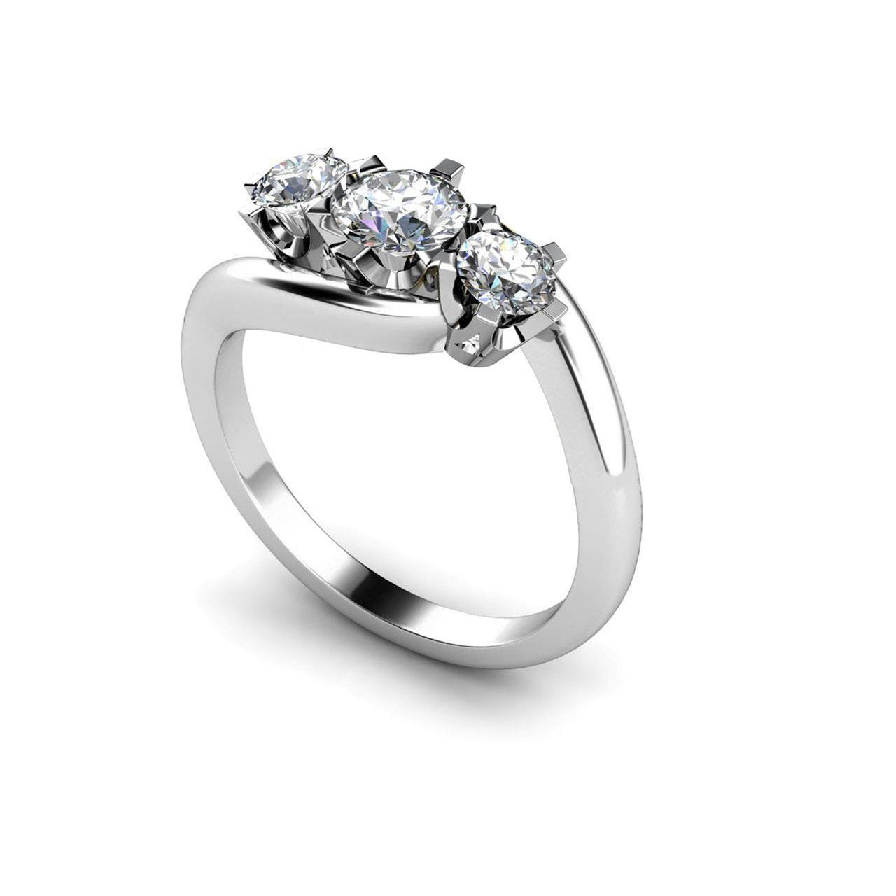 Three Stone Prong Set Round Cut 1.60 Ct Natural Diamonds Wedding Ring