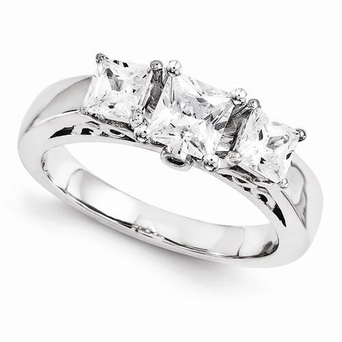 Three Stone Real Diamond Engagement Ring 2 Carats 14K White Gold