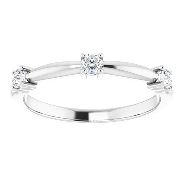 Three Stone Real Diamond Ring 0.90 Carats 14K White Gold Jewelry