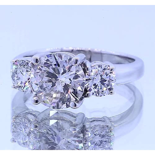 Three Stone Real Diamond Round Engagement Ring Prong Set 2.50 Carats