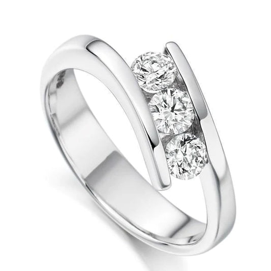 Three Stone Real Diamond Wedding Ring Jewelry 2.25 Ct. 14K White Gold