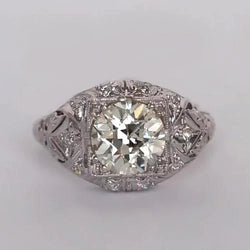 Three Stone Ring Old Cut Round Real Natural Earth Mined Diamonds Antique Style 2 Carats