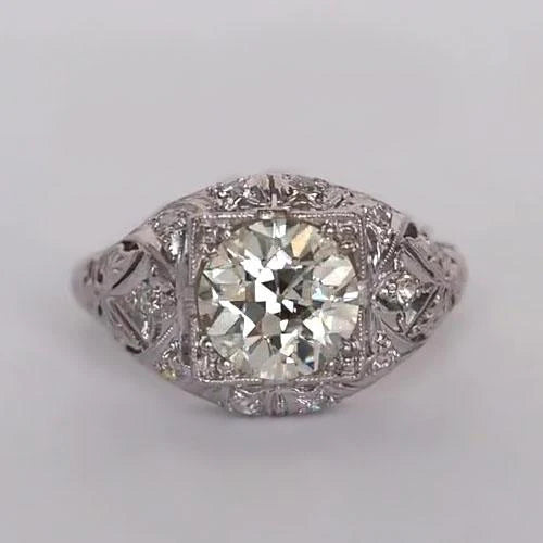 Three Stone Ring Old Cut Round Real Diamonds Antique Style 2 Carats