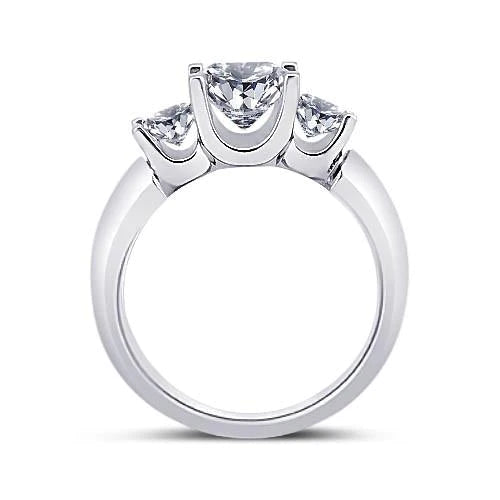 Three Stone Ring Princess Real Diamond 2.31 Carat White Gold 14K New