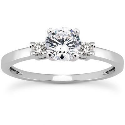 Three Stone Round Cut 2.50 Ct Real Diamond Engagement Ring White Gold 14K - Three Stone Ring-harrychadent.ca