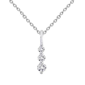 Three Stone Round Genuine Diamond Journey Pendant 1.90 Carat White Gold 14K