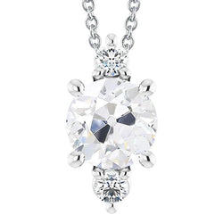 Three Stone Round Old Mine Cut Real Natural Earth Mined Diamond Pendant 6 Carats Slide Jewelry