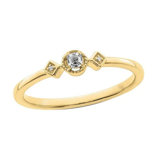 Three Stone Round & Asscher Genuine Diamond Wedding Ring Gold 0.75 Carats
