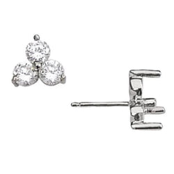 Three Stone Stud Earrings 3 Ct. Genuine Natural Earth Mined Diamonds Earring White Gold 14K