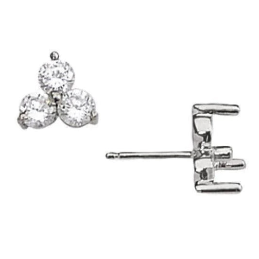 Three Stone Stud Earrings 3 Ct. Genuine Diamonds Earring White Gold 14K