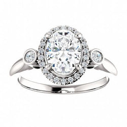 Three Stone Style 1.26 Carats Real Diamonds Anniversary Halo Ring WG 14K