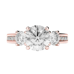 Three Stone Style 3.50 Carats Genuine Natural Earth Mined Diamonds Engagement Ring Rose 14K