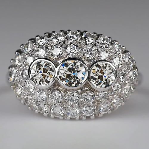 Three Stone Style Ring Bezel Set Round Old Miner Genuine Diamonds 4.50 Carats