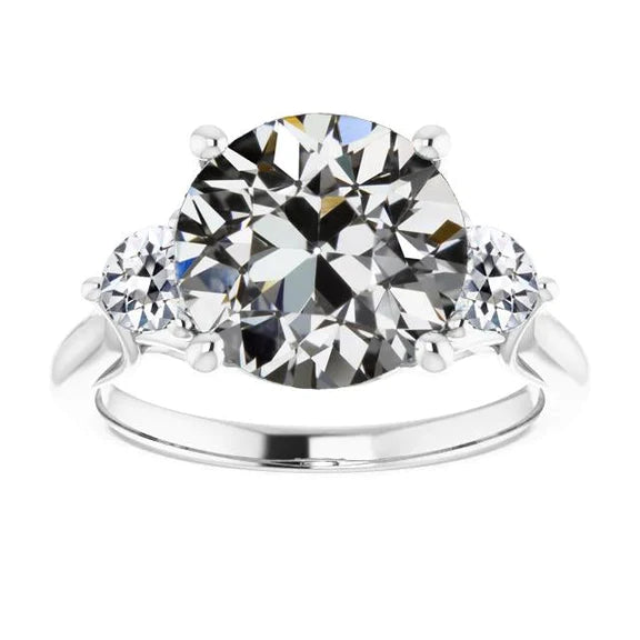 Three Stone Wedding Ring Round Old Mine Cut Natural Diamond 7 Carats