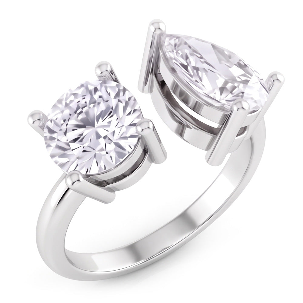 Toi Et Moi Pear & Round Real Natural Earth Mined Diamond ( Not Lab Grown ) Two Stone Ring 2 Carats