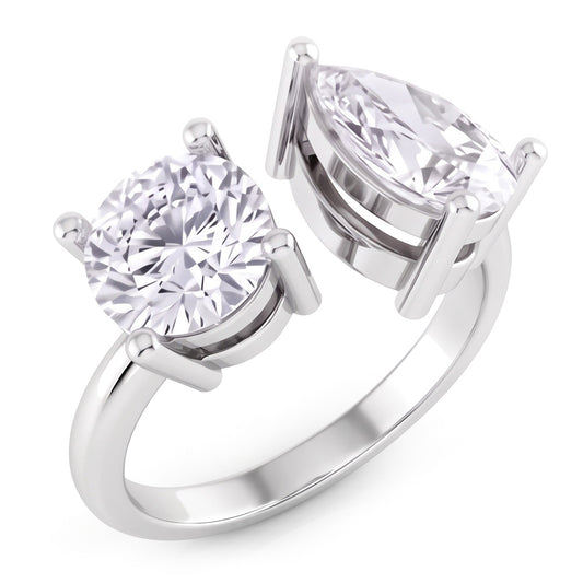 Toi Et Moi Pear & Round Real Natural Earth Mined Diamond ( Not Lab Grown ) Two Stone Ring 2 Carats