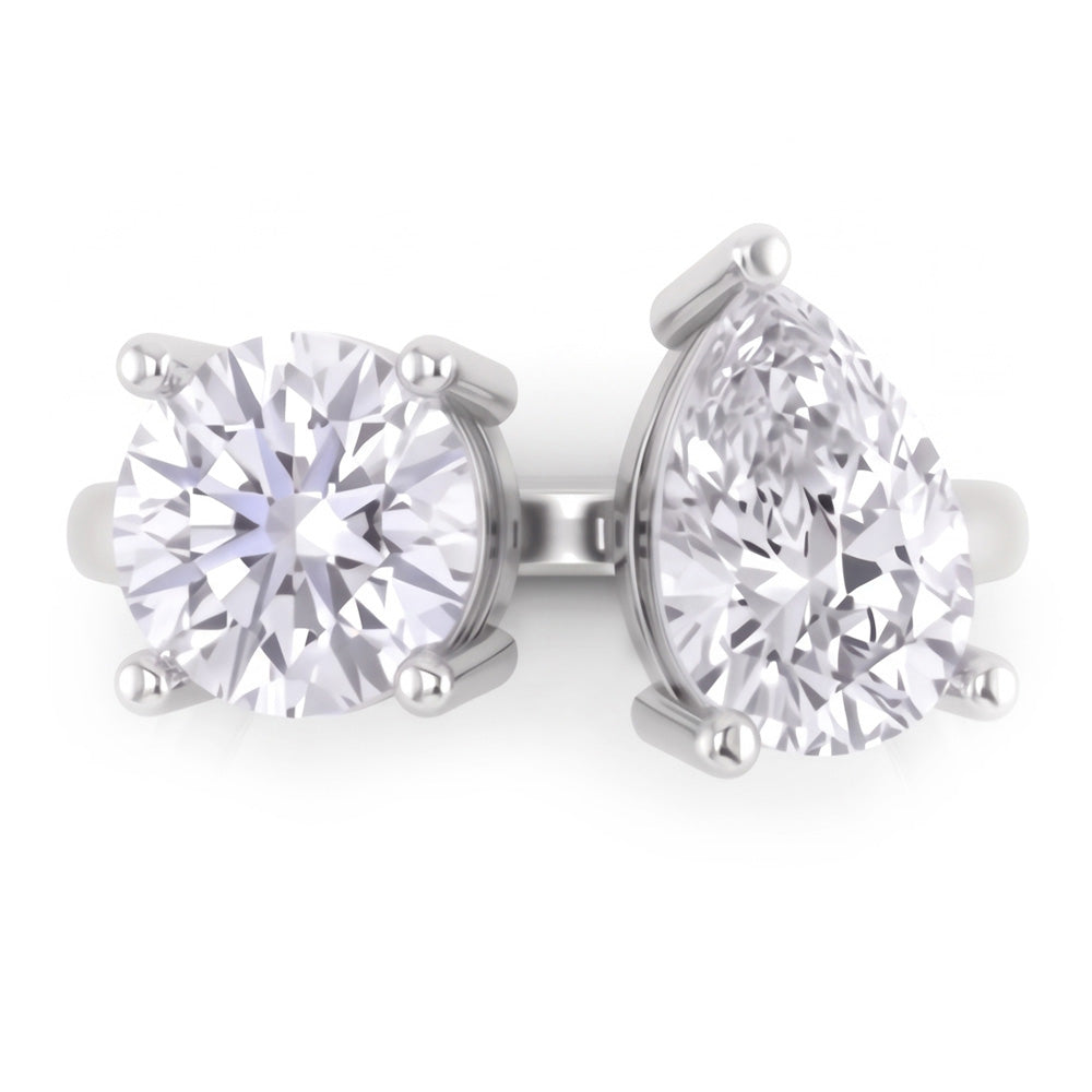 Toi Et Moi Pear & Round Real Natural Earth Mined Diamond ( Not Lab Grown ) Two Stone Ring 2 Carats