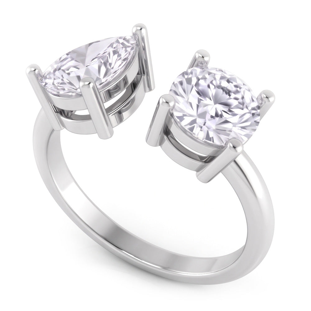 Toi Et Moi Pear & Round Real Natural Earth Mined Diamond ( Not Lab Grown ) Two Stone Ring 2 Carats