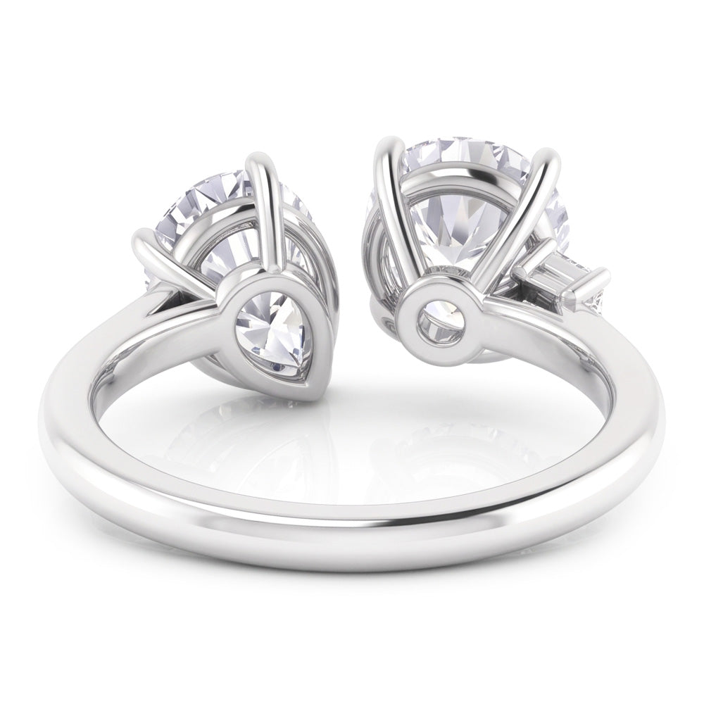 Toi Et Moi Pear & Round Real Natural Earth Mined Diamond ( Not Lab Grown ) Two Stone Ring 2 Carats