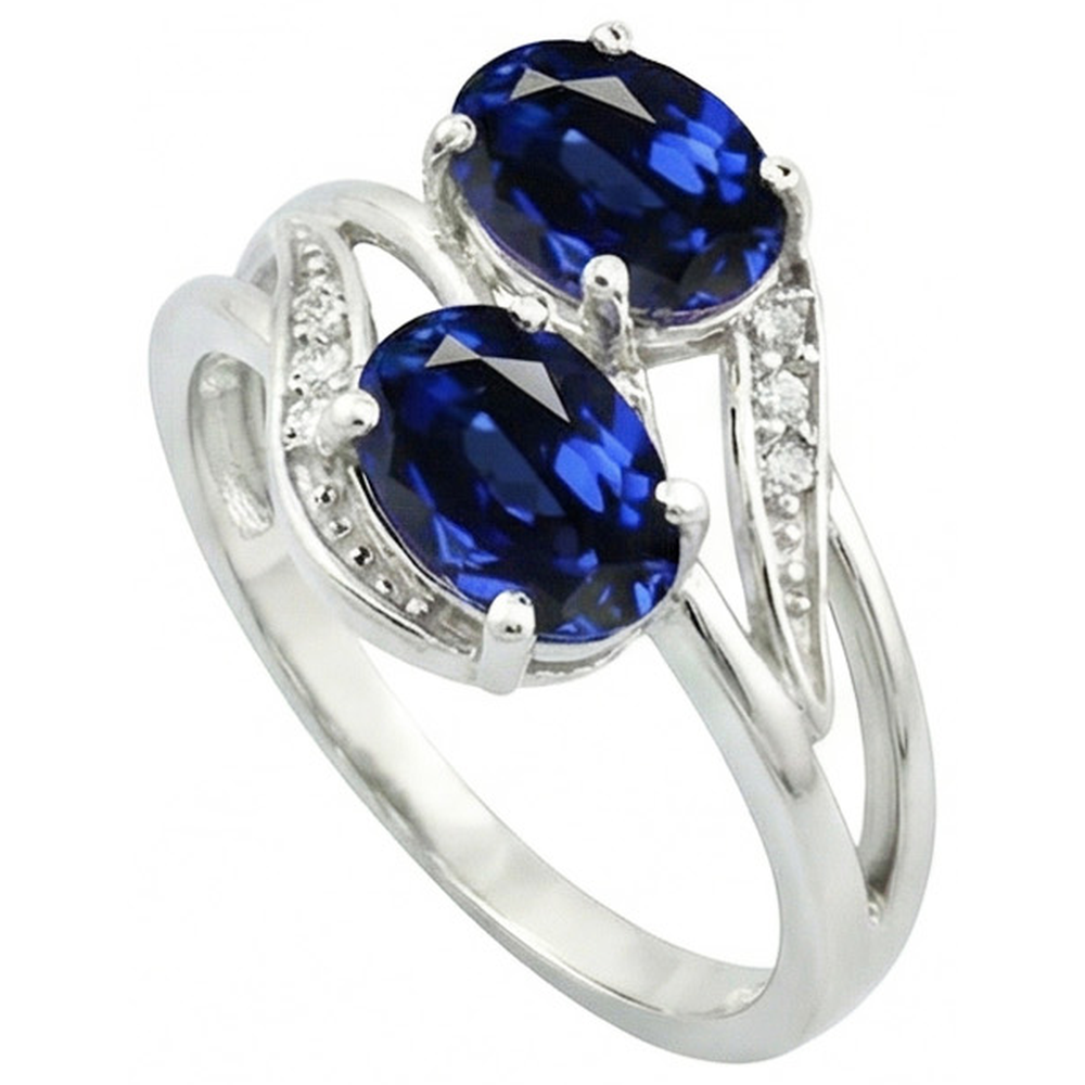 Toi et Moi Antique Style Oval Sri Lankan Sapphire Natural Earth Mined Diamond ( Not Lab Grown )  Ring 4.50 Ct