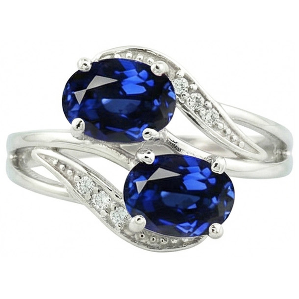 Toi et Moi Antique Style Oval Sri Lankan Sapphire Natural Earth Mined Diamond ( Not Lab Grown )  Ring 4.50 Ct