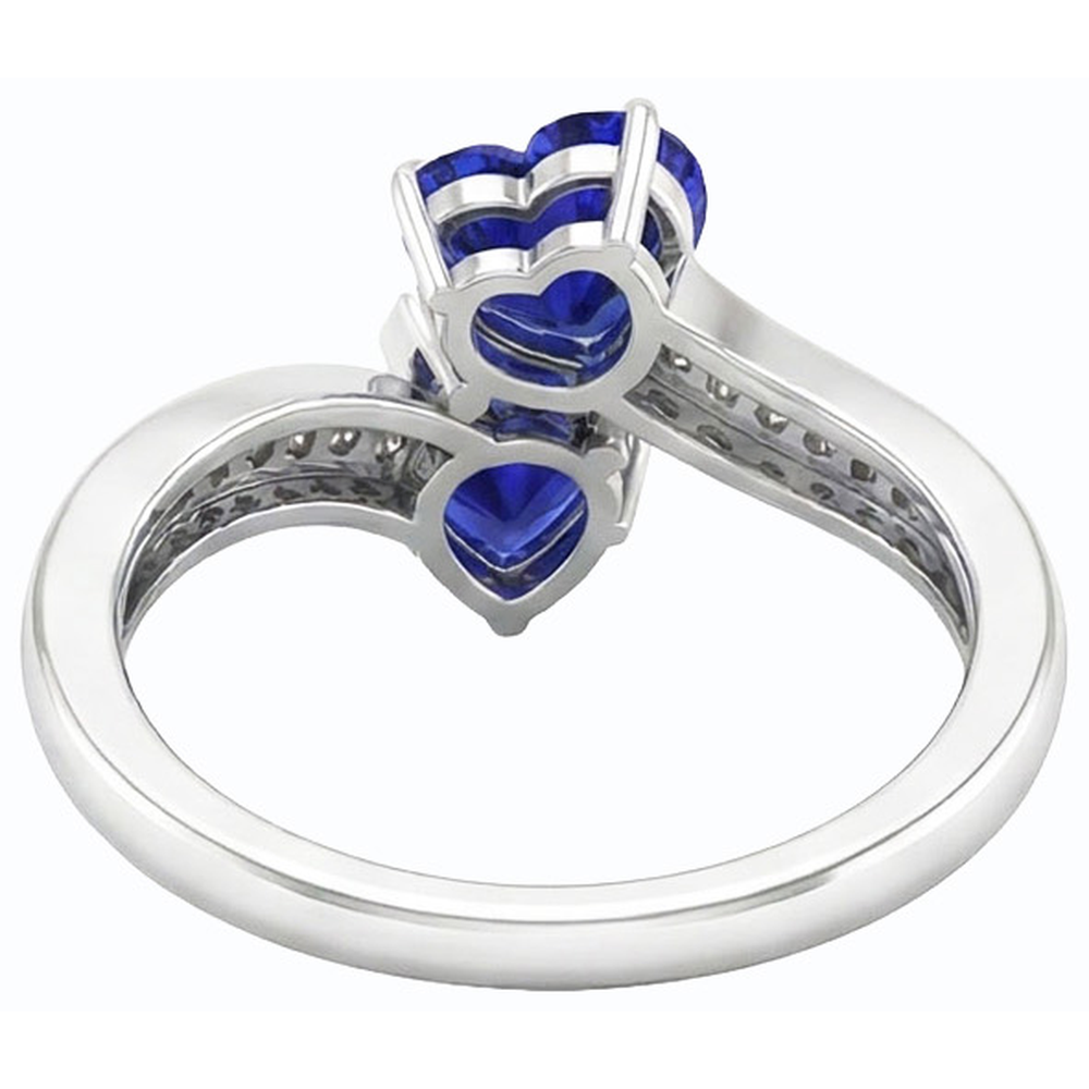 Toi et Moi Heart Gemstone Blue Sapphire Natural Earth Mined Diamond ( Not Lab Grown ) Ring 3.50 Carats