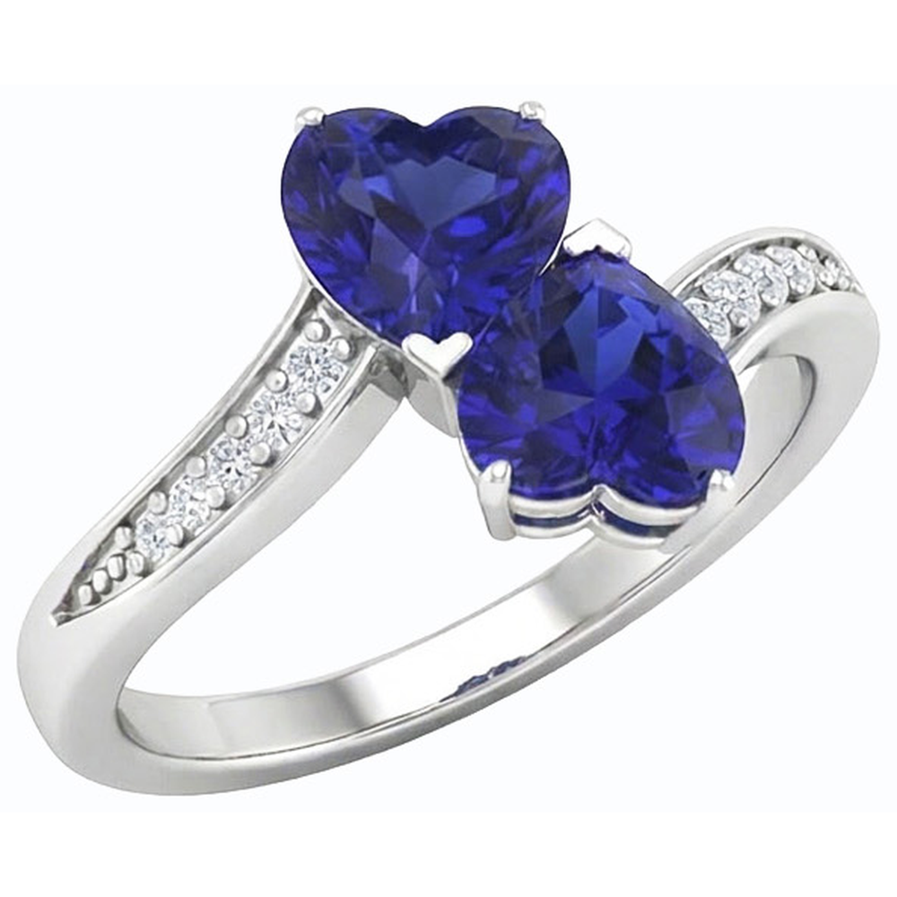 Toi et Moi Heart Gemstone Blue Sapphire Natural Earth Mined Diamond ( Not Lab Grown ) Ring 3.50 Carats