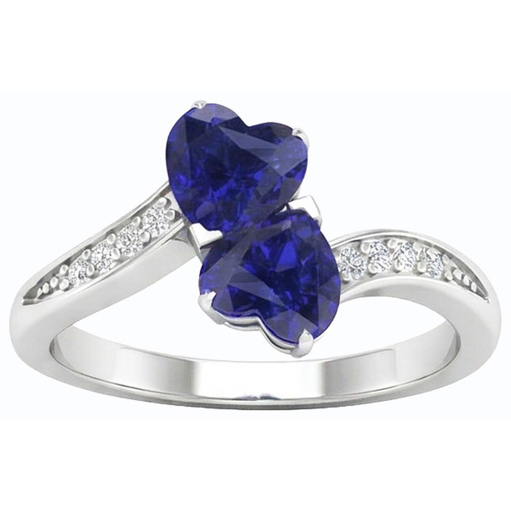 Toi et Moi Heart Gemstone Blue Sapphire Natural Earth Mined Diamond ( Not Lab Grown ) Ring 3.50 Carats