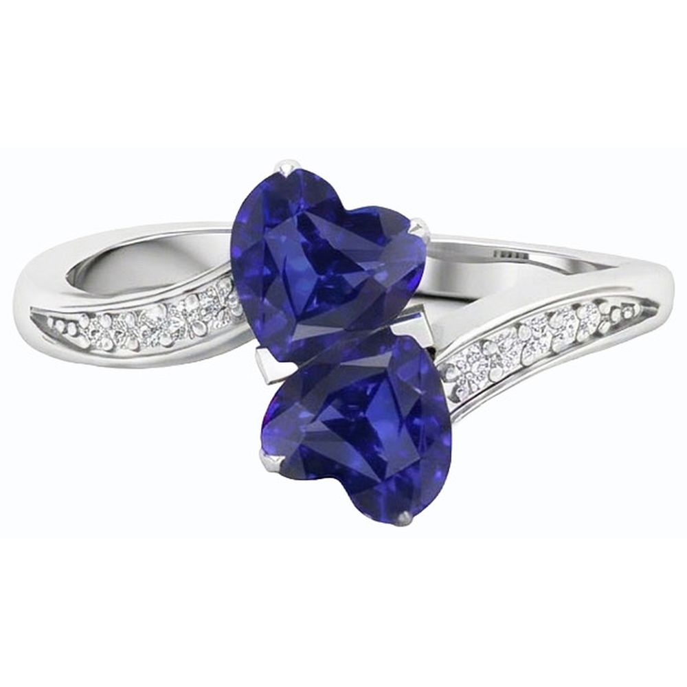 Toi et Moi Heart Gemstone Blue Sapphire Natural Earth Mined Diamond ( Not Lab Grown ) Ring 3.50 Carats