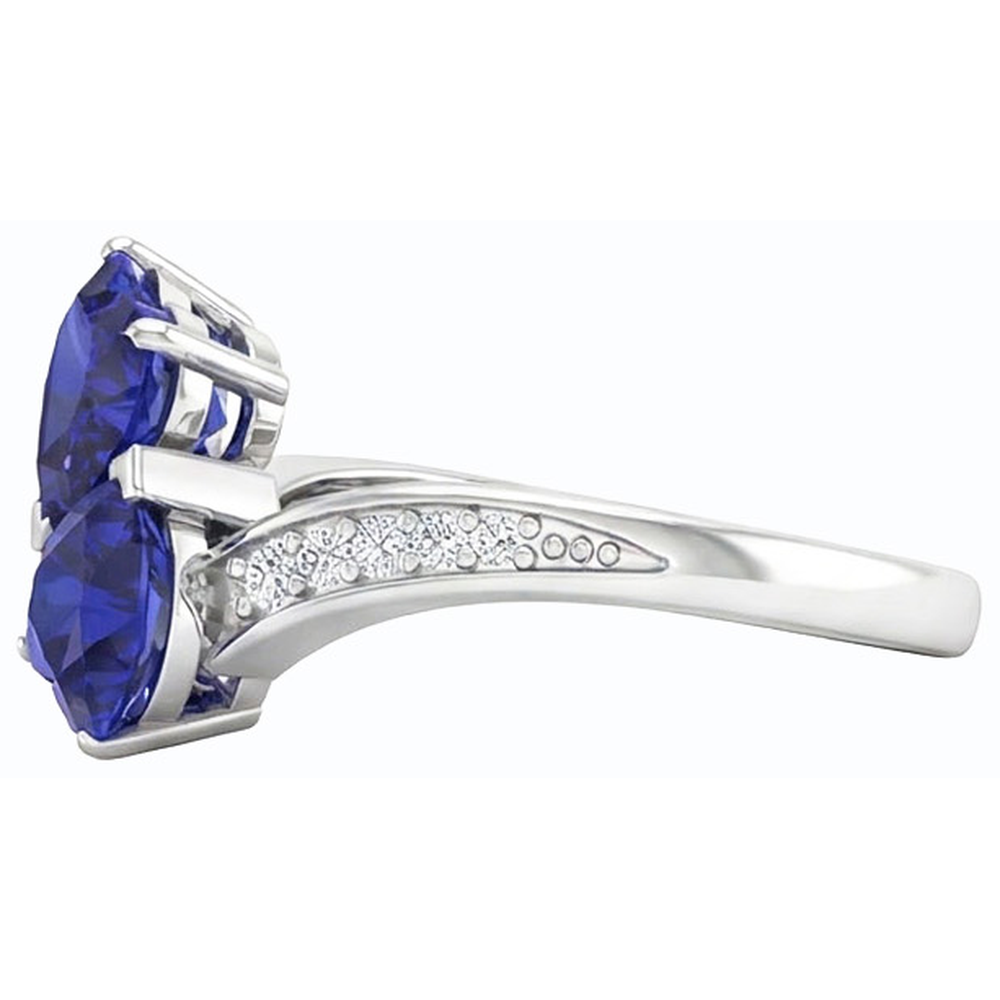 Toi et Moi Heart Gemstone Blue Sapphire Natural Earth Mined Diamond ( Not Lab Grown ) Ring 3.50 Carats