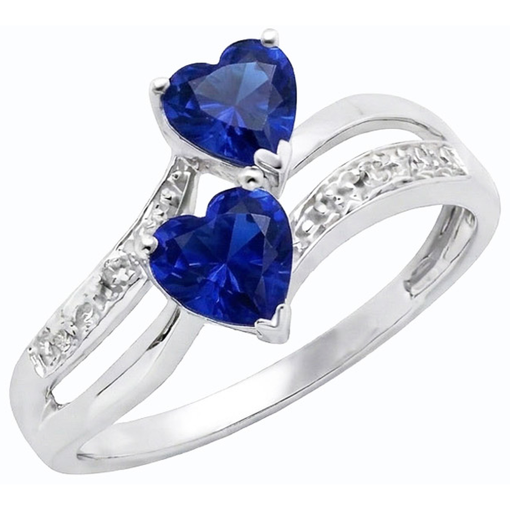 Toi et Moi Heart Gemstone Ceylon Sapphire Natural Earth Mined Diamond ( Not Lab Grown ) Ring 3.50 Carats