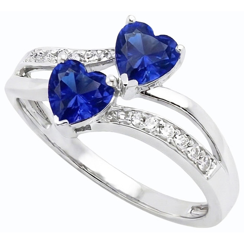 Toi et Moi Heart Gemstone Ceylon Sapphire Natural Earth Mined Diamond ( Not Lab Grown ) Ring 3.50 Carats