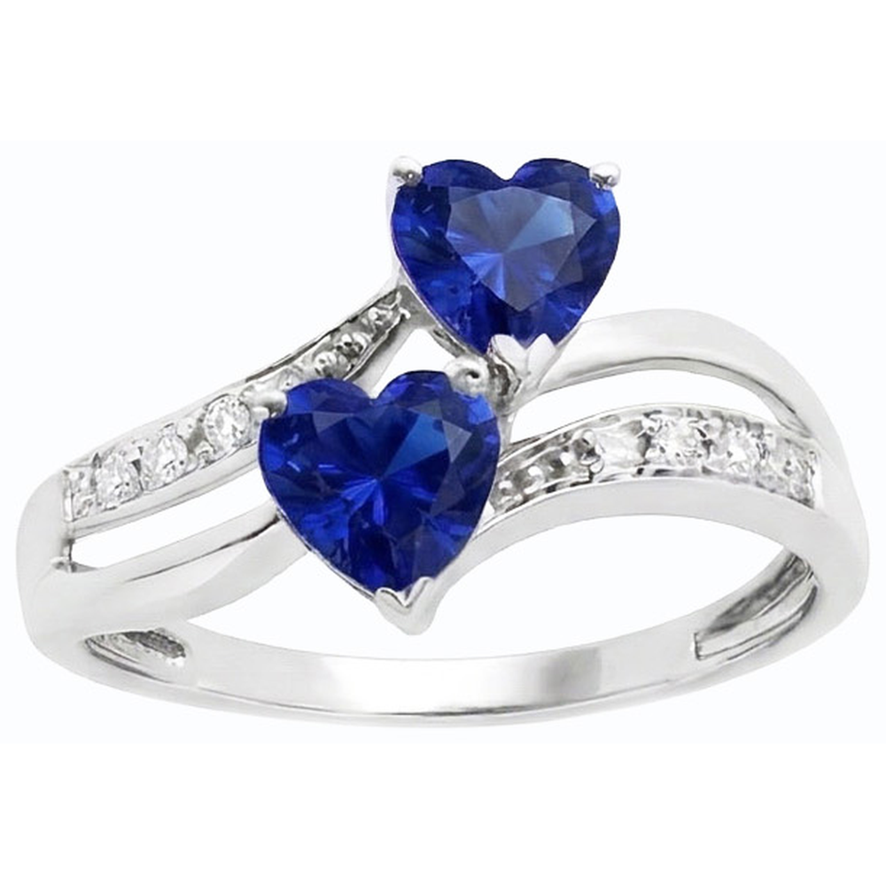 Toi et Moi Heart Gemstone Ceylon Sapphire Natural Earth Mined Diamond ( Not Lab Grown ) Ring 3.50 Carats