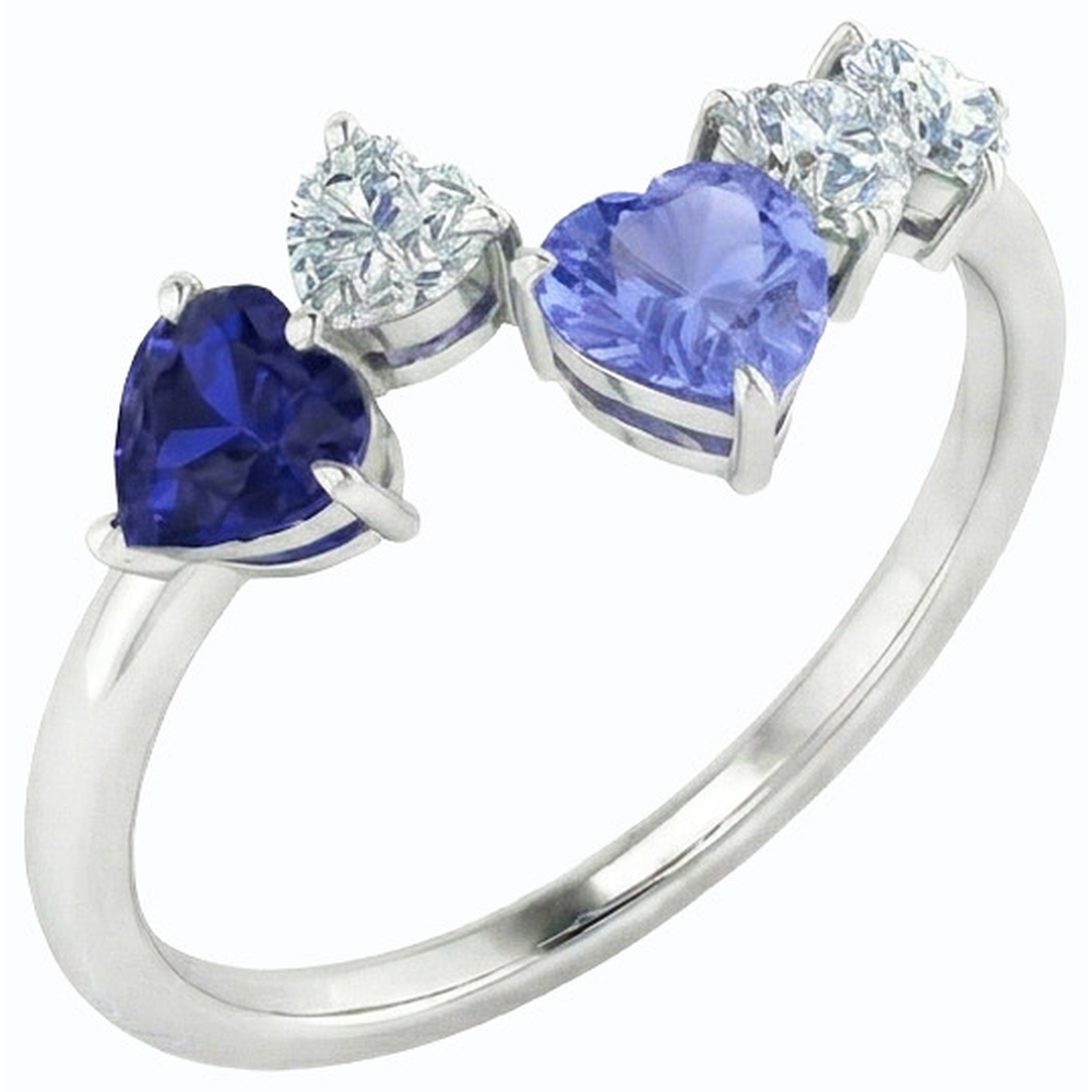 Toi et Moi Heart Natural Earth Mined Diamond ( Not Lab Grown ) & Sapphire Ring 3.50 Carats Women Jewelry