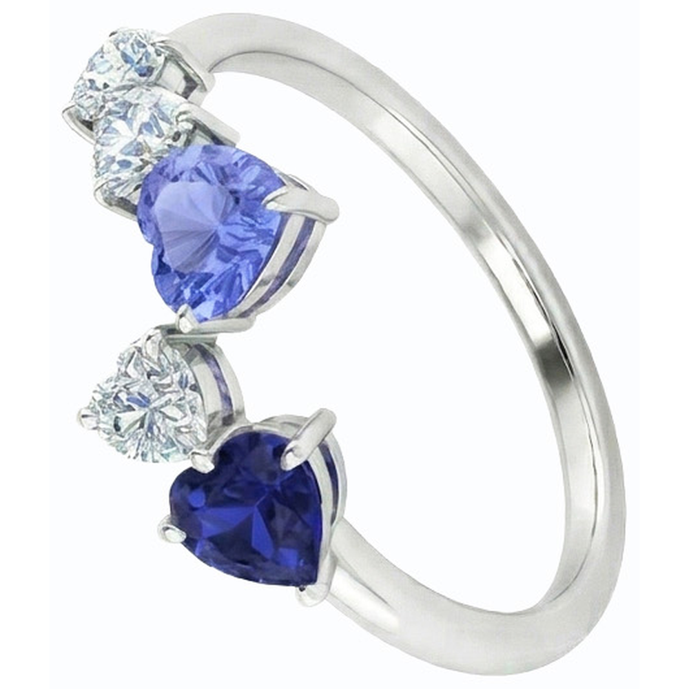 Toi et Moi Heart Natural Earth Mined Diamond ( Not Lab Grown ) & Sapphire Ring 3.50 Carats Women Jewelry