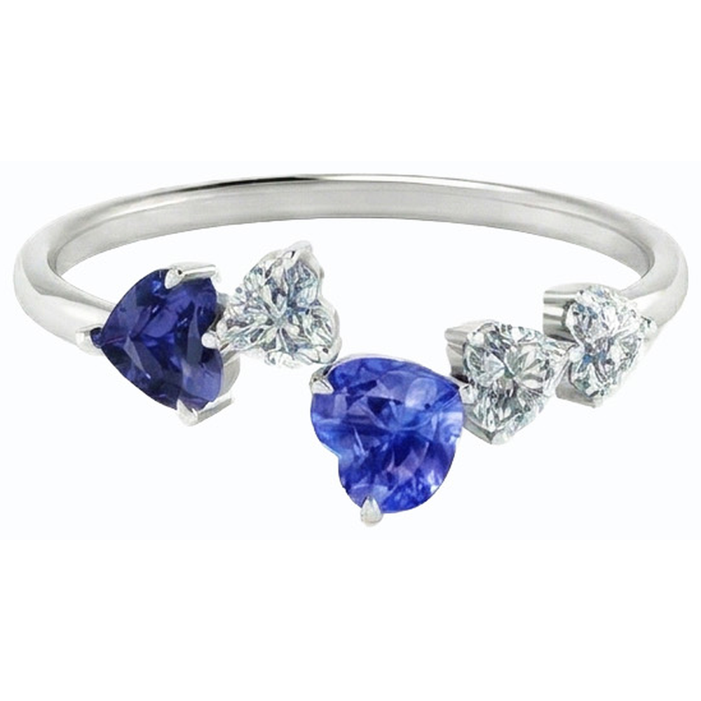 Toi et Moi Heart Natural Earth Mined Diamond ( Not Lab Grown ) & Sapphire Ring 3.50 Carats Women Jewelry