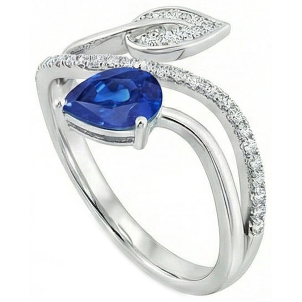 Toi et Moi Natural Earth Mined Diamond ( Not Lab Grown ) Women’s Ring Pear Blue Sapphire 4 Carats Leaf Style