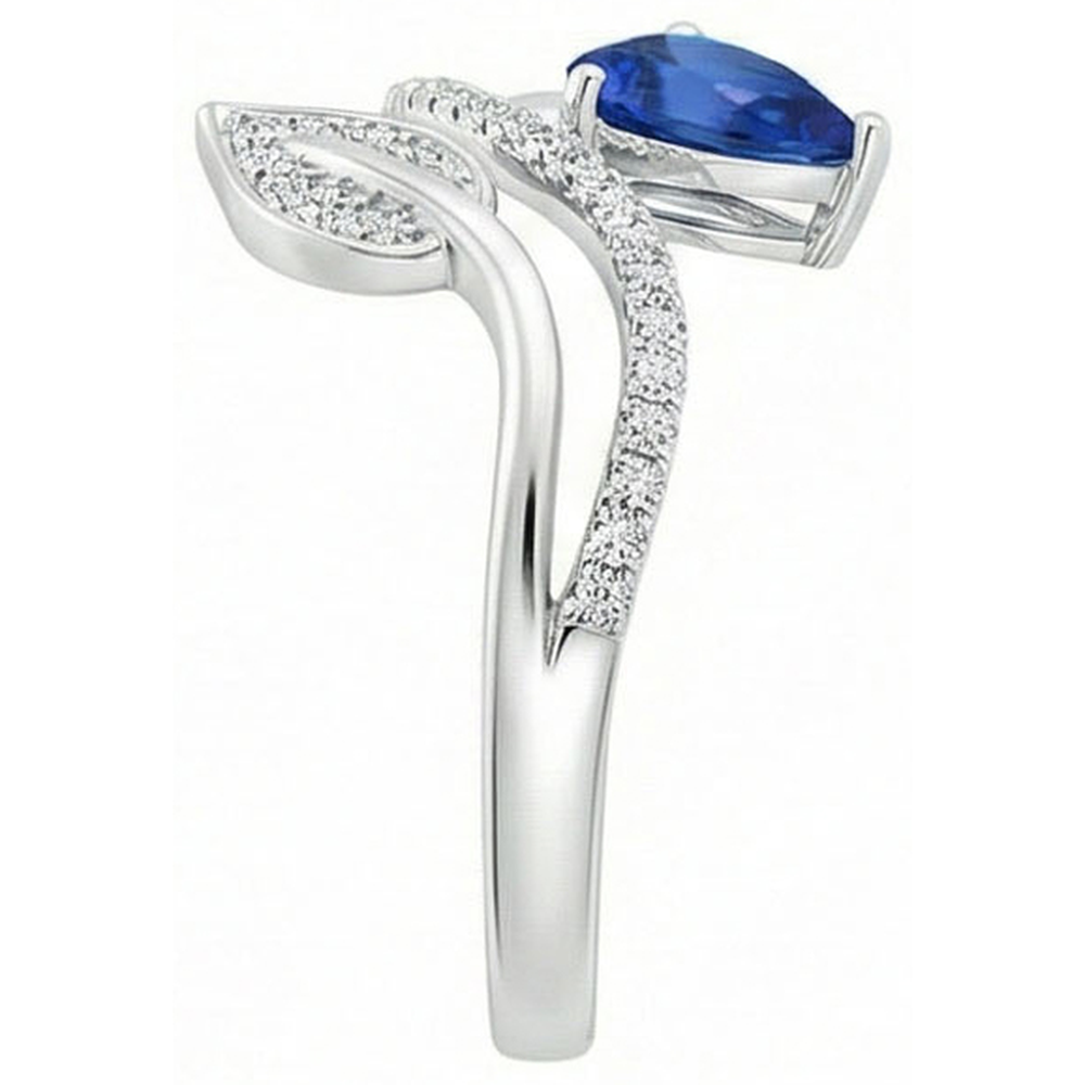 Toi et Moi Natural Earth Mined Diamond ( Not Lab Grown ) Women’s Ring Pear Blue Sapphire 4 Carats Leaf Style