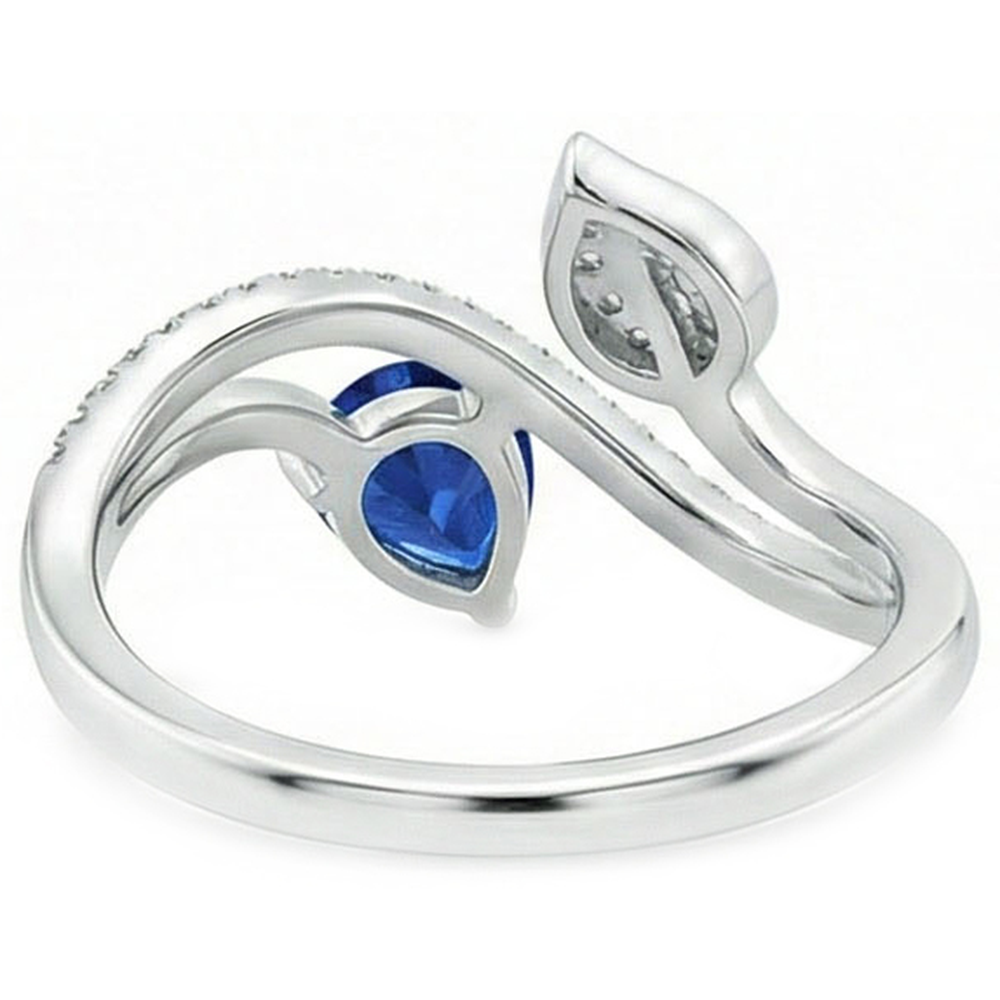 Toi et Moi Natural Earth Mined Diamond ( Not Lab Grown ) Women’s Ring Pear Blue Sapphire 4 Carats Leaf Style