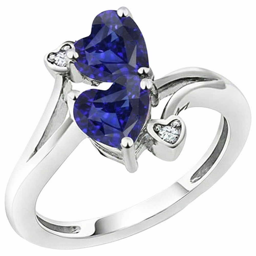 Toi et Moi Natural Earth Mined Diamond ( Not Lab Grown ) Anniversary Blue Heart Sapphire Ring 3.25 Carats